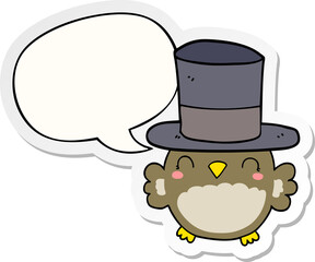 cartoon owl wearing top hat and speech bubble sticker