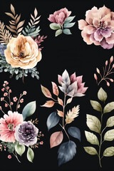 flowers with black background, card