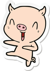 sticker of a cartoon pig dancing