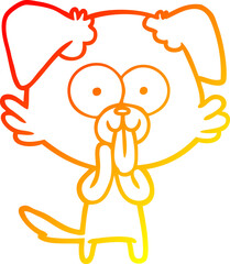 warm gradient line drawing cartoon dog with tongue sticking out