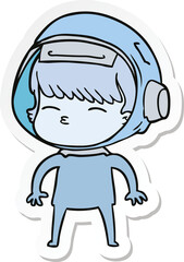 sticker of a cartoon curious astronaut