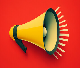 Red banner with megaphone for announcements. Generative AI.