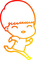 warm gradient line drawing happy cartoon boy
