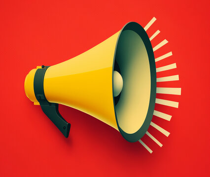Red banner with megaphone for announcements. Generative AI.