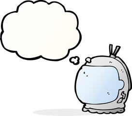 cartoon astronaut helmet with thought bubble