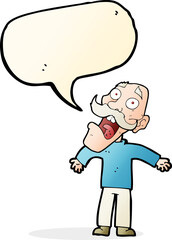 cartoon terrified old man with speech bubble