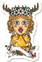 human druid with natural twenty dice roll grunge sticker