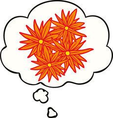 cartoon bright flowers and thought bubble
