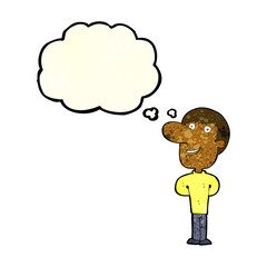 cartoon happy man with thought bubble