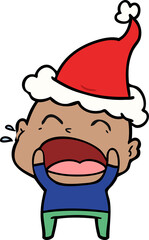 line drawing of a shouting bald man wearing santa hat