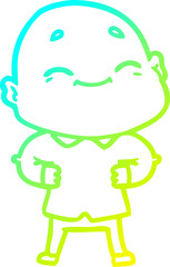 cold gradient line drawing cartoon happy bald man