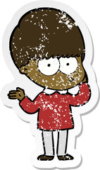 distressed sticker of a curious cartoon boy