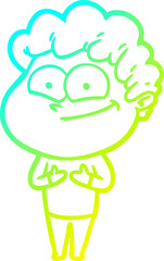 cold gradient line drawing cartoon happy man