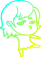 cold gradient line drawing cartoon vampire girl