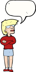 cartoon annoyed woman with speech bubble
