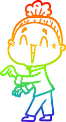rainbow gradient line drawing cartoon happy old lady