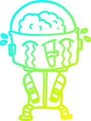 cold gradient line drawing cartoon crying robot