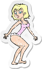 retro distressed sticker of a cartoon woman in lingerie