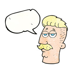 speech bubble textured cartoon man with hipster hair cut