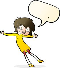 cartoon crazy excited girl with speech bubble