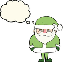 cartoon santa claus with thought bubble