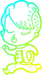 cold gradient line drawing cartoon pretty hipster girl