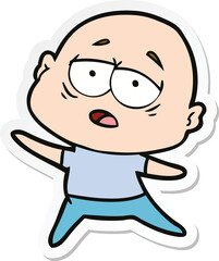 sticker of a cartoon tired bald man