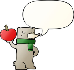 cartoon bear and apple and speech bubble in smooth gradient style