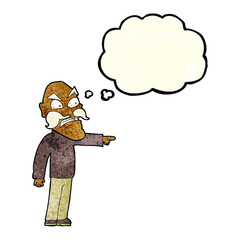 cartoon furious old man with thought bubble