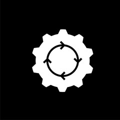 Gear with check mark and arrows thin line icon isolated on black background 