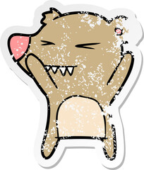 distressed sticker of a angry bear cartoon