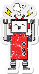 distressed sticker of a cute cartoon robot