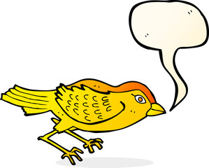 cartoon garden bird with speech bubble