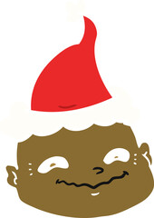 flat color illustration of a bald man wearing santa hat