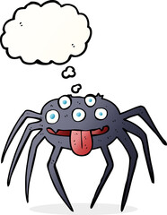 cartoon gross halloween spider with thought bubble