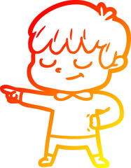 warm gradient line drawing cartoon happy boy
