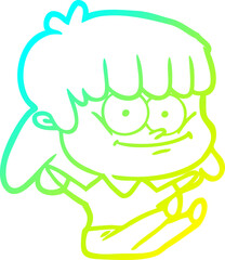 cold gradient line drawing cartoon smiling woman