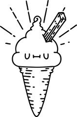 traditional black line work tattoo style ice cream character