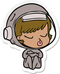 sticker of a cartoon pretty astronaut girl
