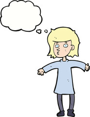 cartoon nervous woman with thought bubble