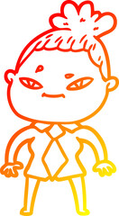 warm gradient line drawing cartoon woman