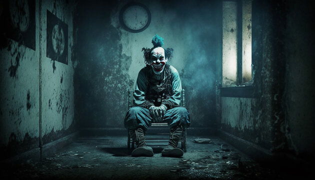 Inside a horror room with a hidden horror clown