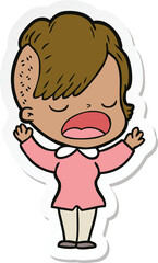 sticker of a cartoon cool hipster girl talking