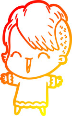 warm gradient line drawing cartoon happy hipster girl