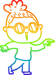 Fototapeta premium rainbow gradient line drawing cartoon woman wearing spectacles
