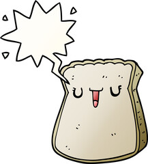 cartoon slice of bread and speech bubble in smooth gradient style