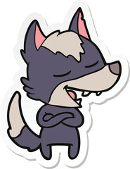 sticker of a cartoon wolf laughing