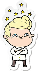 sticker of a cartoon excited man