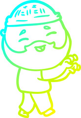 cold gradient line drawing cartoon happy bearded man