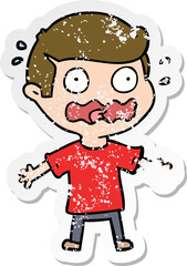 distressed sticker of a cartoon man totally stressed out
